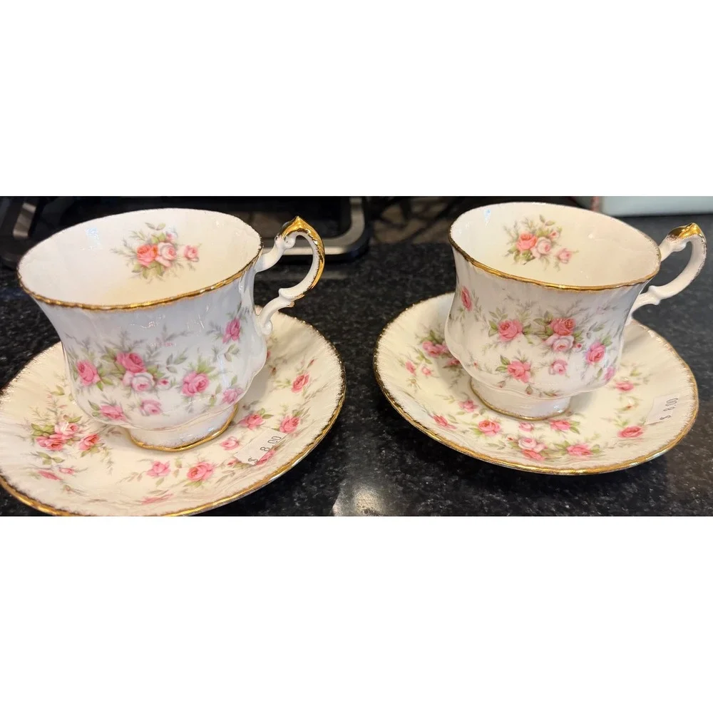 Paragon Victoriana Rose Tea Cup and Saucer Set Fine Bone China England Pair